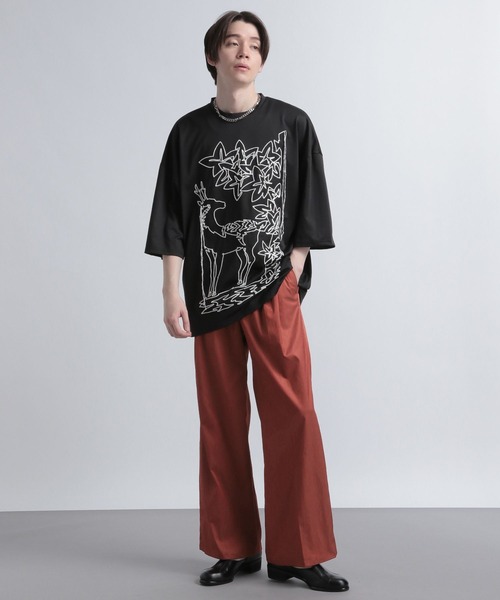 HARE（ハレ）の「シャンブレーワイドフレアパンツ(HARE)（その他パンツ・メンズ・オレンジ系その他/ブラック・SMALL/MEDIUM）」の5枚目の写真