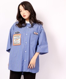 レトロワ-ク ストライプ ワッペン刺繍 クレリック オーバーシャツ