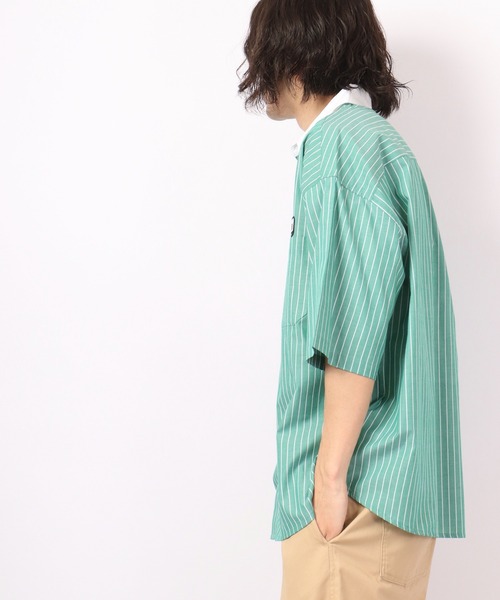 Limited Line Naive Magic（リミテッドラインナイーブマジック）の「レトロワ－ク ストライプ ワッペン刺繍 クレリック オーバーシャツ（シャツ/ブラウス・メンズ・ホワイト/ブルー/グリーン/マルチ・M/L）」の14枚目の写真