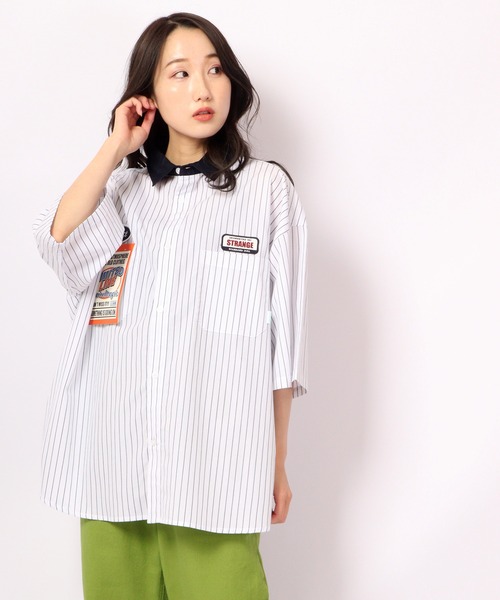 Limited Line Naive Magic（リミテッドラインナイーブマジック）の「レトロワ－ク ストライプ ワッペン刺繍 クレリック オーバーシャツ（シャツ/ブラウス・メンズ・ホワイト/ブルー/グリーン/マルチ・M/L）」の8枚目の写真