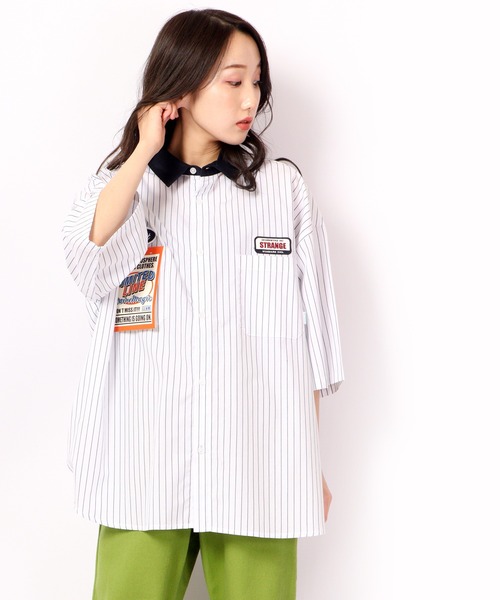 Limited Line Naive Magic（リミテッドラインナイーブマジック）の「レトロワ－ク ストライプ ワッペン刺繍 クレリック オーバーシャツ（シャツ/ブラウス・メンズ・ホワイト/ブルー/グリーン/マルチ・M/L）」の9枚目の写真