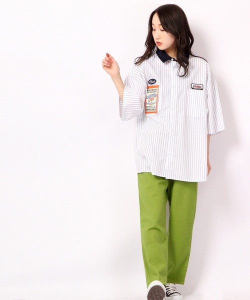 Limited Line Naive Magic（リミテッドラインナイーブマジック）の「レトロワ－ク ストライプ ワッペン刺繍 クレリック オーバーシャツ（シャツ/ブラウス・メンズ・ホワイト/ブルー/グリーン/マルチ・M/L）」の12枚目の写真