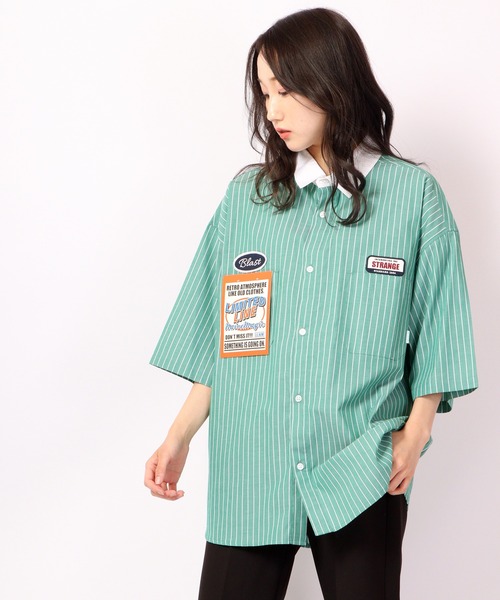 Limited Line Naive Magic（リミテッドラインナイーブマジック）の「レトロワ－ク ストライプ ワッペン刺繍 クレリック オーバーシャツ（シャツ/ブラウス・メンズ・ホワイト/ブルー/グリーン/マルチ・M/L）」の18枚目の写真