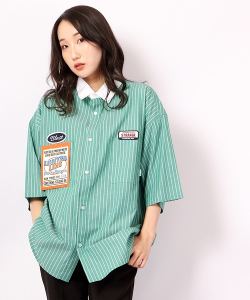 Limited Line Naive Magic（リミテッドラインナイーブマジック）の「レトロワ－ク ストライプ ワッペン刺繍 クレリック オーバーシャツ（シャツ/ブラウス・メンズ・ホワイト/ブルー/グリーン/マルチ・M/L）」の19枚目の写真