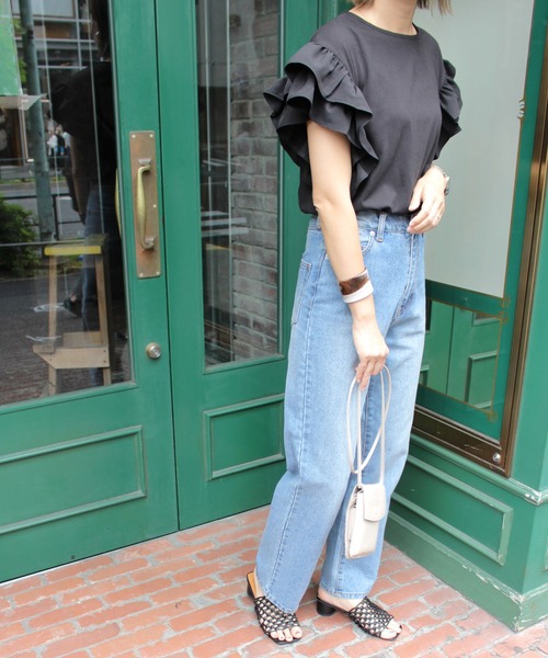 MLI'A（エムリア）の「袖異素材フリルトップス（Tシャツ/カットソー・レディース・オフホワイト/ブラック/ブルー・M）」の12枚目の写真