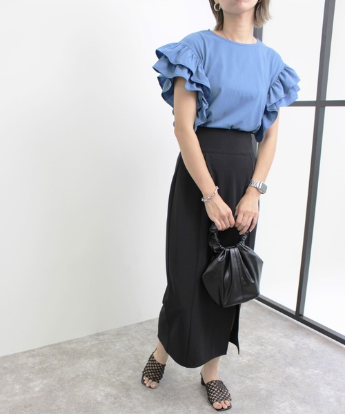 MLI'A（エムリア）の「袖異素材フリルトップス（Tシャツ/カットソー・レディース・オフホワイト/ブラック/ブルー・M）」の18枚目の写真