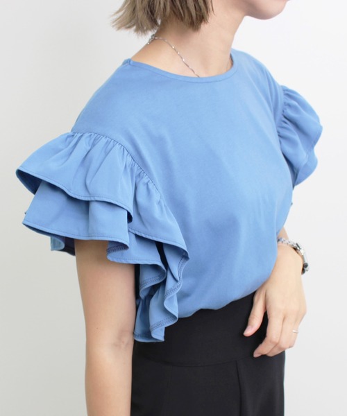 MLI'A（エムリア）の「袖異素材フリルトップス（Tシャツ/カットソー・レディース・オフホワイト/ブラック/ブルー・M）」の19枚目の写真