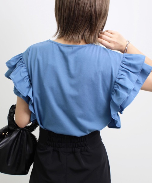 MLI'A（エムリア）の「袖異素材フリルトップス（Tシャツ/カットソー・レディース・オフホワイト/ブラック/ブルー・M）」の22枚目の写真