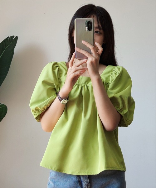 MAISON DE THERESE（メゾン ド テレーズ）の「パワースリーブ　スクエアネックトップス（Tシャツ/カットソー・レディース・オレンジ/グリーン・M）」の2枚目の写真