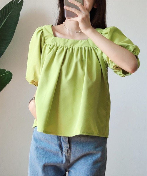 MAISON DE THERESE（メゾン ド テレーズ）の「パワースリーブ　スクエアネックトップス（Tシャツ/カットソー・レディース・オレンジ/グリーン・M）」の5枚目の写真