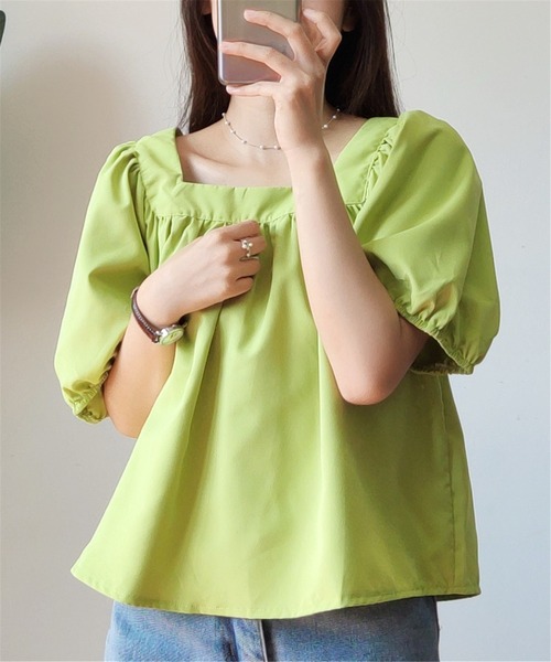 MAISON DE THERESE（メゾン ド テレーズ）の「パワースリーブ　スクエアネックトップス（Tシャツ/カットソー・レディース・オレンジ/グリーン・M）」の15枚目の写真