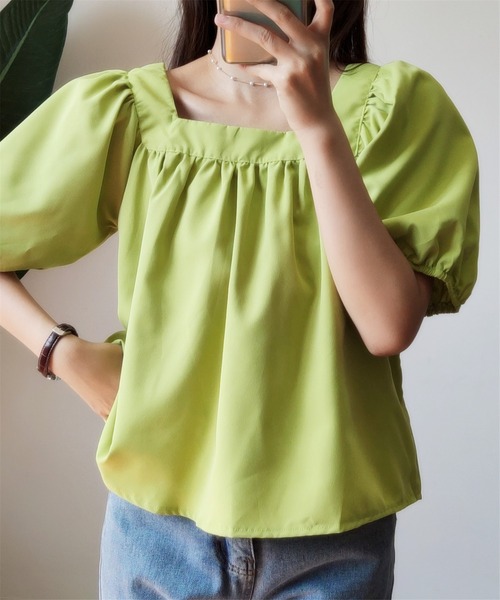 MAISON DE THERESE（メゾン ド テレーズ）の「パワースリーブ　スクエアネックトップス（Tシャツ/カットソー・レディース・オレンジ/グリーン・M）」の10枚目の写真