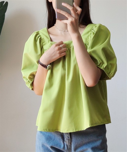 MAISON DE THERESE（メゾン ド テレーズ）の「パワースリーブ　スクエアネックトップス（Tシャツ/カットソー・レディース・オレンジ/グリーン・M）」の13枚目の写真
