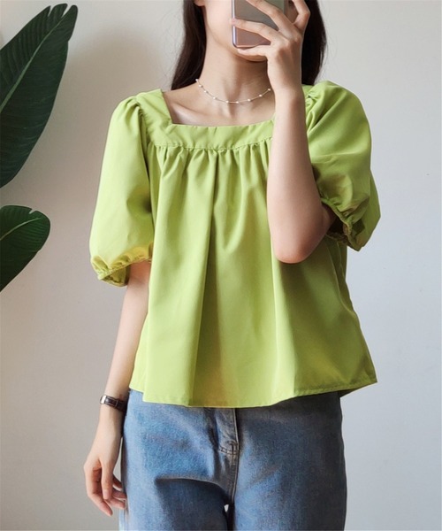 MAISON DE THERESE（メゾン ド テレーズ）の「パワースリーブ　スクエアネックトップス（Tシャツ/カットソー・レディース・オレンジ/グリーン・M）」の8枚目の写真