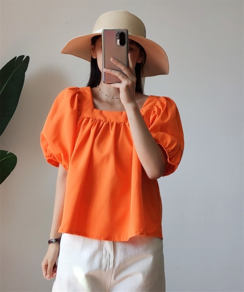 MAISON DE THERESE（メゾン ド テレーズ）の「パワースリーブ　スクエアネックトップス（Tシャツ/カットソー・レディース・オレンジ/グリーン・M）」の7枚目の写真