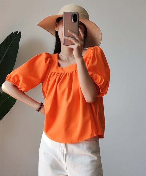 MAISON DE THERESE（メゾン ド テレーズ）の「パワースリーブ　スクエアネックトップス（Tシャツ/カットソー・レディース・オレンジ/グリーン・M）」の16枚目の写真
