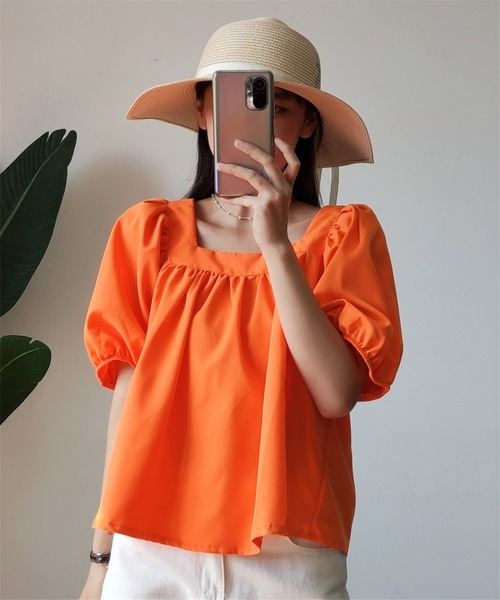 MAISON DE THERESE（メゾン ド テレーズ）の「パワースリーブ　スクエアネックトップス（Tシャツ/カットソー・レディース・オレンジ/グリーン・M）」の11枚目の写真