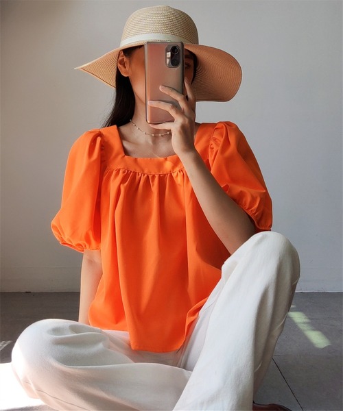 MAISON DE THERESE（メゾン ド テレーズ）の「パワースリーブ　スクエアネックトップス（Tシャツ/カットソー・レディース・オレンジ/グリーン・M）」の14枚目の写真