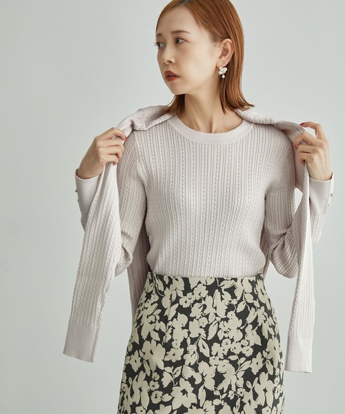 ROPE' PICNIC（ロペピクニック）の「ミニケーブルニットプルオーバー（ニット/セーター・レディース・ブラック/ベージュ系その他/ダークグリーン/マスタード・38）」の3枚目の写真