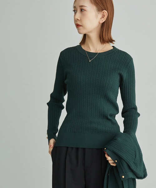 ROPE' PICNIC（ロペピクニック）の「ミニケーブルニットプルオーバー（ニット/セーター・レディース・ブラック/ベージュ系その他/ダークグリーン/マスタード・38）」の4枚目の写真