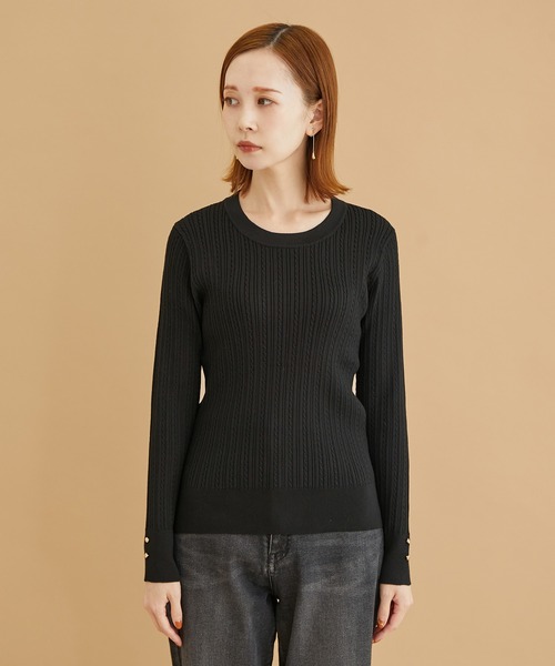 ROPE' PICNIC（ロペピクニック）の「ミニケーブルニットプルオーバー（ニット/セーター・レディース・ブラック/ベージュ系その他/ダークグリーン/マスタード・38）」の5枚目の写真