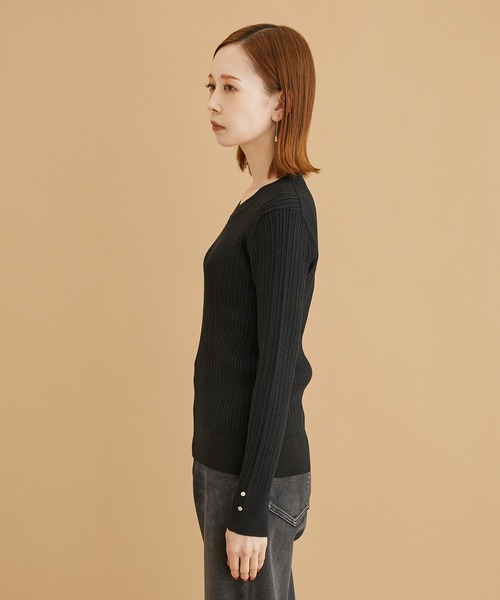 ROPE' PICNIC（ロペピクニック）の「ミニケーブルニットプルオーバー（ニット/セーター・レディース・ブラック/ベージュ系その他/ダークグリーン/マスタード・38）」の6枚目の写真