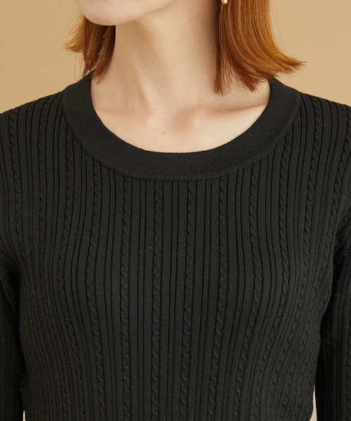 ROPE' PICNIC（ロペピクニック）の「ミニケーブルニットプルオーバー（ニット/セーター・レディース・ブラック/ベージュ系その他/ダークグリーン/マスタード・38）」の8枚目の写真