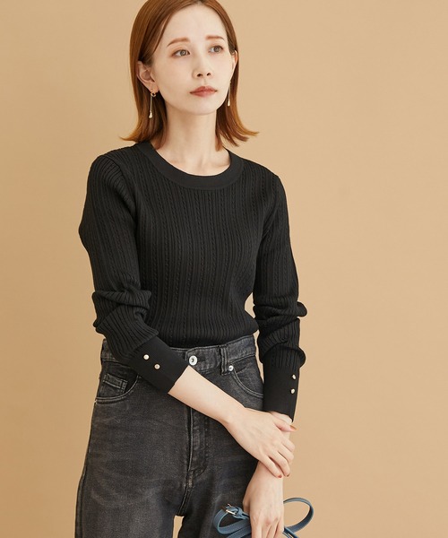 ROPE' PICNIC（ロペピクニック）の「ミニケーブルニットプルオーバー（ニット/セーター・レディース・ブラック/ベージュ系その他/ダークグリーン/マスタード・38）」の17枚目の写真