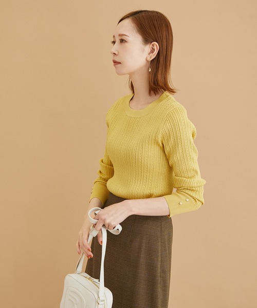 ROPE' PICNIC（ロペピクニック）の「ミニケーブルニットプルオーバー（ニット/セーター・レディース・ブラック/ベージュ系その他/ダークグリーン/マスタード・38）」の21枚目の写真