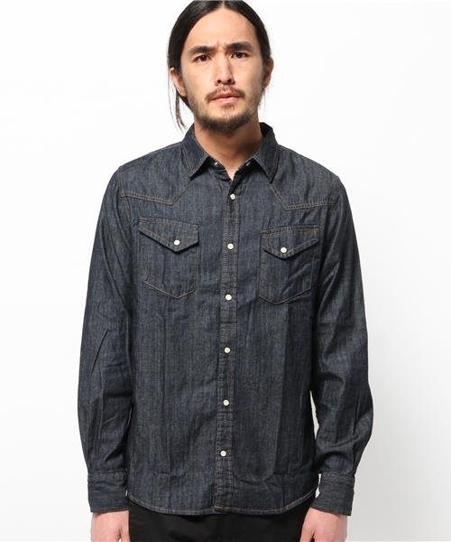 GIORDANO（ジョルダーノ）の「[GIORDANO]デニムシャツ（シャツ/ブラウス・メンズ・インディゴブルー/ダークインディゴブルー/ライトインディゴブルー・MEDIUM/LARGE）」の4枚目の写真