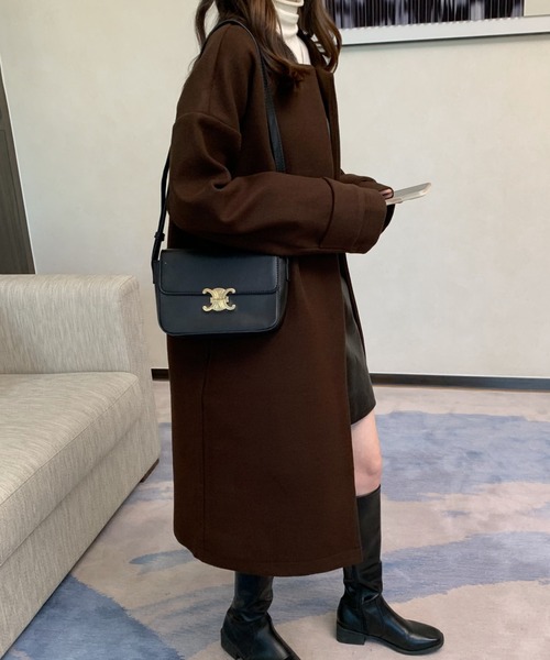 ABITOKYO（アビトーキョー）の「ノーカラーロングコート（ノーカラーコート・レディース・ブラック/ダークブラウン/ベージュ/キャメル/ネイビー/カーキ・FREE）」の14枚目の写真