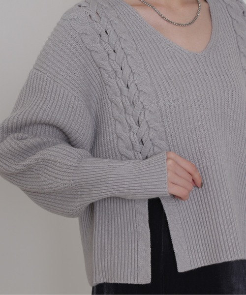 NATURAL BEAUTY BASIC（ナチュラルビューティーベーシック）の「編み上げニットトップス（ニット/セーター・レディース・グレー/ベージュ/オレンジ・MEDIUM）」の8枚目の写真