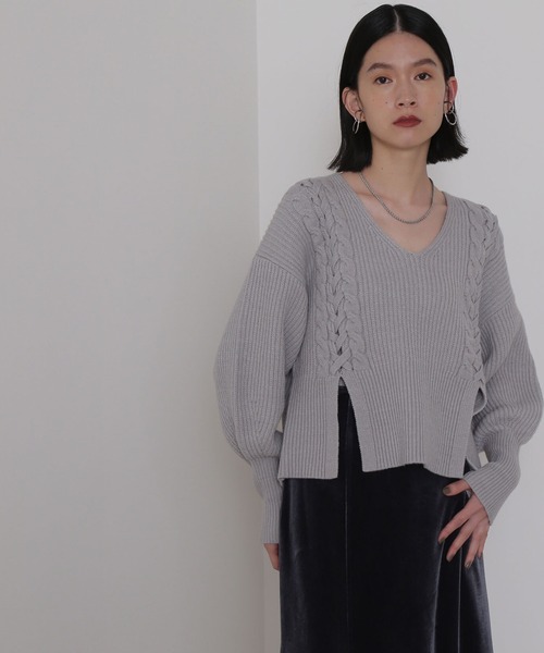 NATURAL BEAUTY BASIC（ナチュラルビューティーベーシック）の「編み上げニットトップス（ニット/セーター・レディース・グレー/ベージュ/オレンジ・MEDIUM）」の4枚目の写真