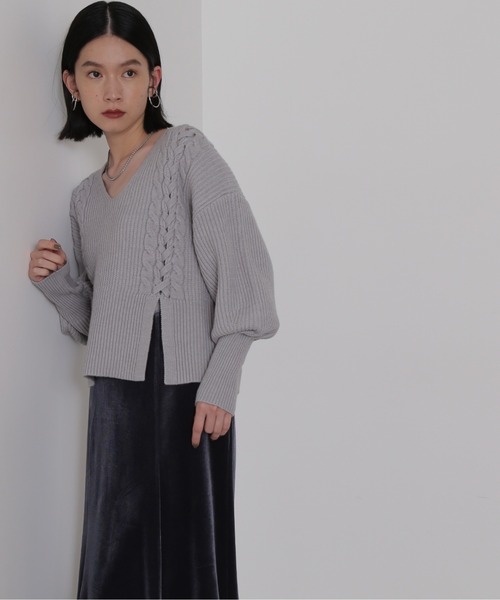 NATURAL BEAUTY BASIC（ナチュラルビューティーベーシック）の「編み上げニットトップス（ニット/セーター・レディース・グレー/ベージュ/オレンジ・MEDIUM）」の5枚目の写真