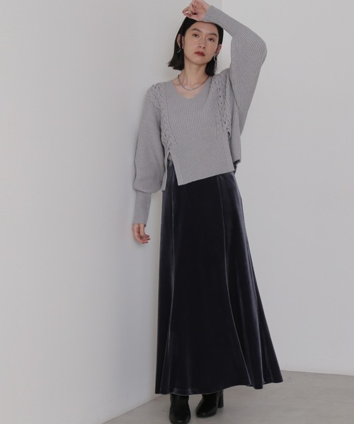 NATURAL BEAUTY BASIC（ナチュラルビューティーベーシック）の「編み上げニットトップス（ニット/セーター・レディース・グレー/ベージュ/オレンジ・MEDIUM）」の6枚目の写真