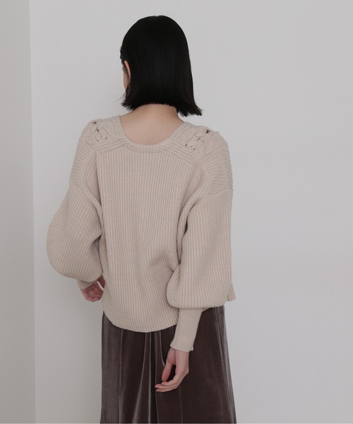 NATURAL BEAUTY BASIC（ナチュラルビューティーベーシック）の「編み上げニットトップス（ニット/セーター・レディース・グレー/ベージュ/オレンジ・MEDIUM）」の13枚目の写真