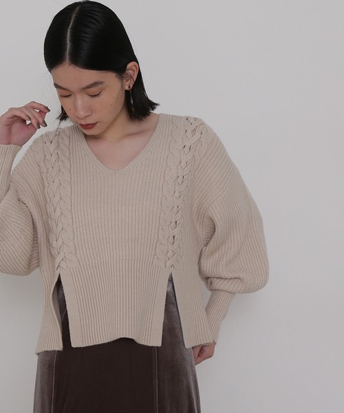 NATURAL BEAUTY BASIC（ナチュラルビューティーベーシック）の「編み上げニットトップス（ニット/セーター・レディース・グレー/ベージュ/オレンジ・MEDIUM）」の12枚目の写真