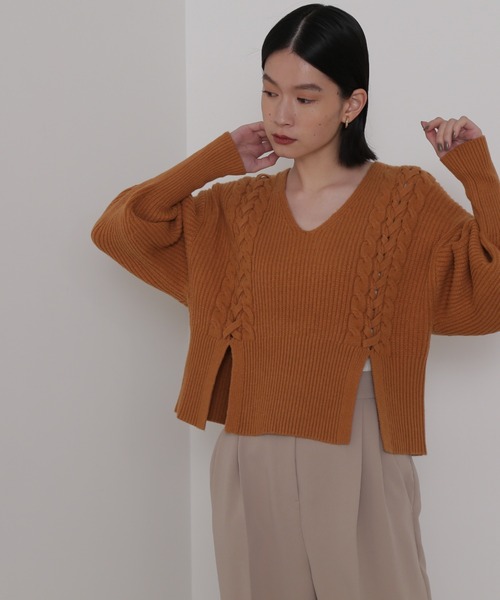 NATURAL BEAUTY BASIC（ナチュラルビューティーベーシック）の「編み上げニットトップス（ニット/セーター・レディース・グレー/ベージュ/オレンジ・MEDIUM）」の18枚目の写真