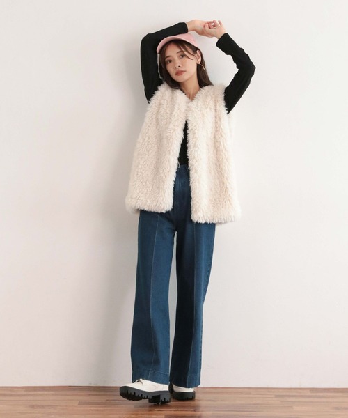 mysty woman（ミスティウーマン）の「ストリングシャーリングプルオーバー　172320（Tシャツ/カットソー・レディース・ブラック/オフホワイト/イエロー/アイボリー・FREE）」の6枚目の写真