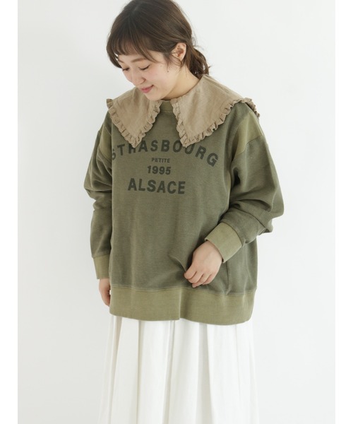 Samansa Mos2（サマンサ モスモス）の「ピグメント加工裏毛切替スウェット（スウェット・レディース・チャコール/ベージュ/カーキ・ﾌﾘ-）」の3枚目の写真