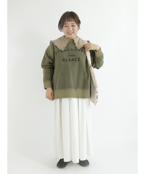 Samansa Mos2（サマンサ モスモス）の「ピグメント加工裏毛切替スウェット（スウェット・レディース・チャコール/ベージュ/カーキ・ﾌﾘ-）」の4枚目の写真