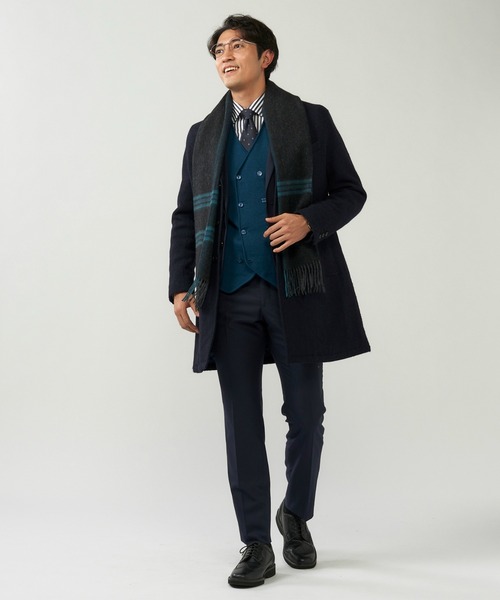 TOKYO SHIRTS（トウキョウシャツ）の「ミラノリブ編地切替 ダブルニットジレ（ベスト・メンズ・チャコールグレー/ダークブルー・LL/M/L/XL）」の7枚目の写真