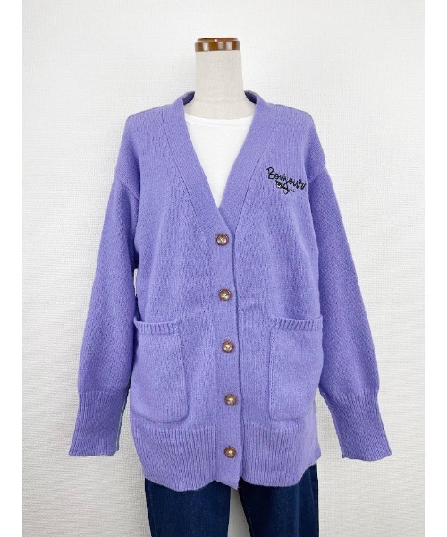 Rydia（リディア）の「ウールライクメルシーカーデ（カーディガン/ボレロ・レディース・ライトベージュ/ブルー/パープル/オレンジ/ライム・M）」の4枚目の写真