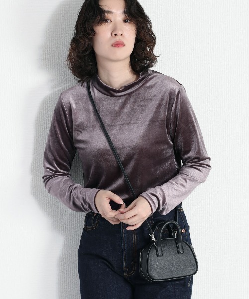 cepo(セポ)の「ベロアハイネックトップス(Tシャツ/カットソー・レディース・チャコール/オレンジ/オフホワイト・M)」の3枚目の写真