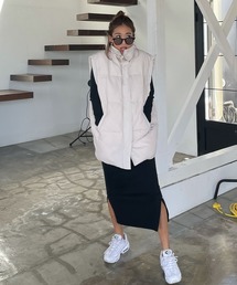 オーバー中綿ミドル丈ジレベスト