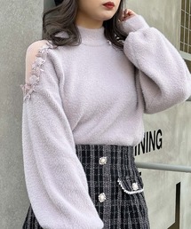 INGNI | フェザーヤーン肩開きデザインレースニット(ニット/セーター)