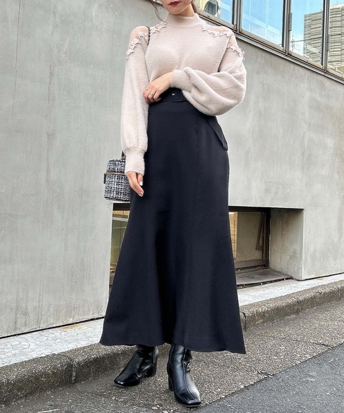 セール】フェザーヤーン肩開きデザインレースニット（ニット