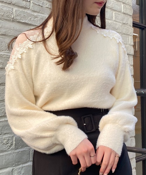 INGNI（イング）の「フェザーヤーン肩開きデザインレースニット（ニット/セーター・レディース・ベージュ/ブラック/ピンク/アイボリー・M）」の20枚目の写真