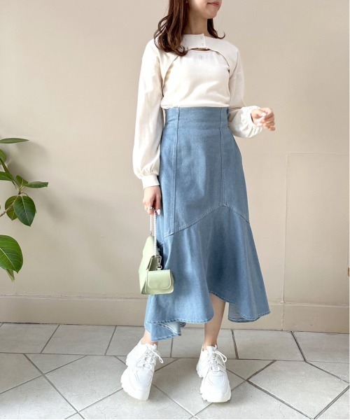 OLIVE des OLIVE(オリーブデオリーブ)の「ツイードマーメイドスカート(スカート・レディース・ワンウォッシュ/ベージュ/ブラック・FREE)」の4枚目の写真