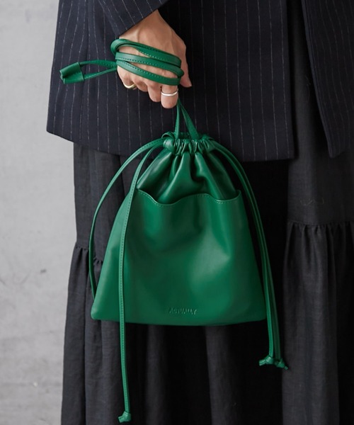 Actually（アクチュアリー）の「フェイクレザー 巾着ショルダー（ショルダーバッグ・レディース・グリーン/パープル・フリー）」の2枚目の写真